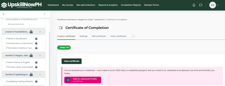 Add to Jobstreet Profile button